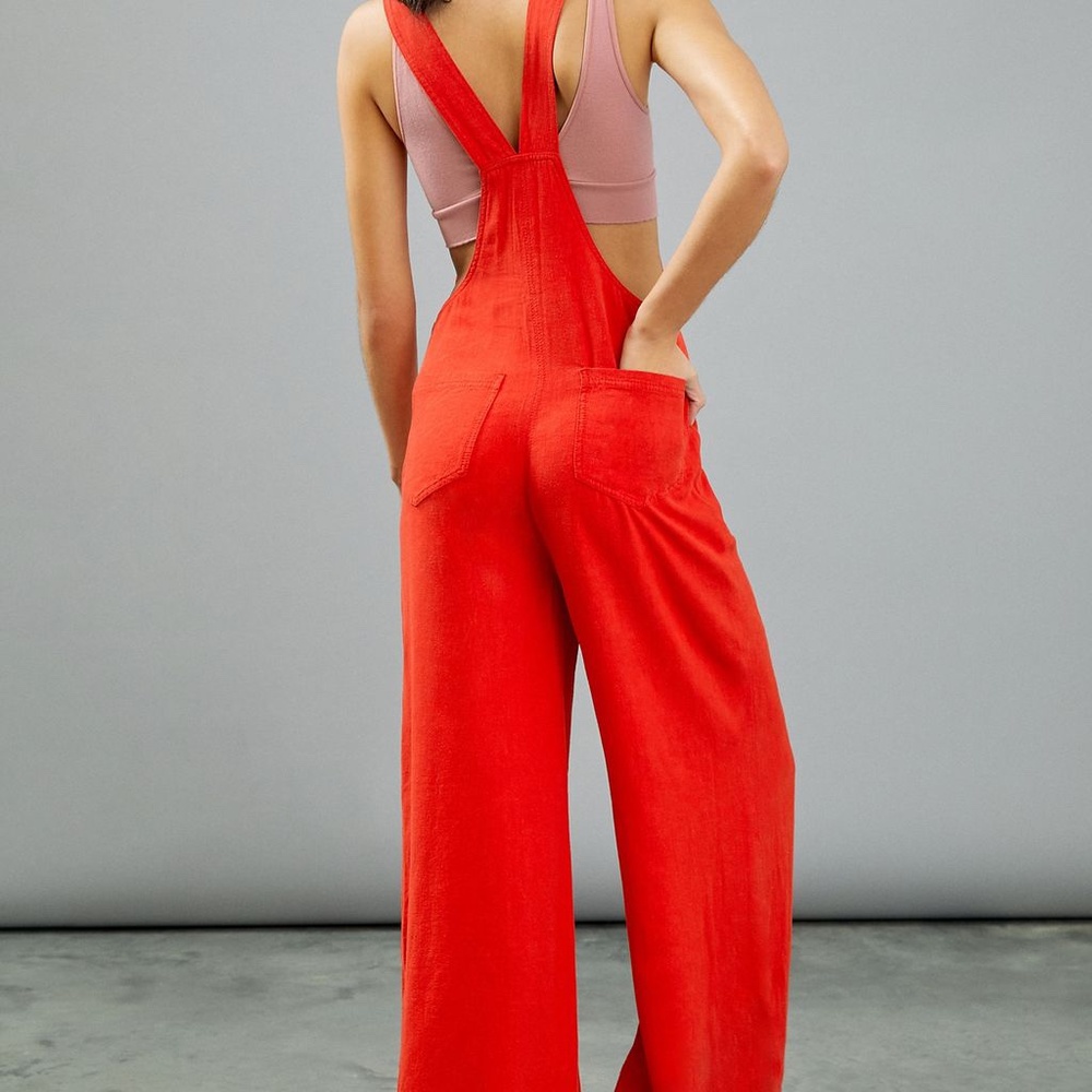 Anthropologie CONSTANCE WIDE-LEG OVERALLS, Red, Size XS